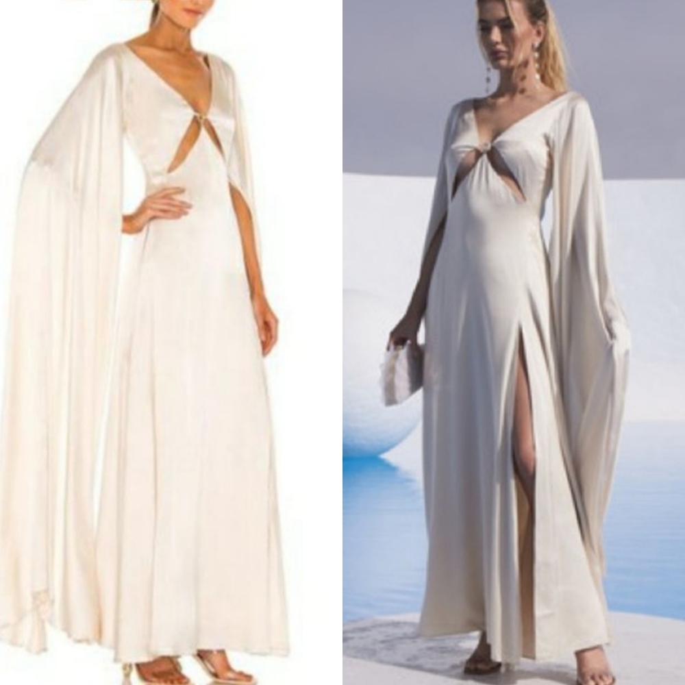 Cult Gaia Shaine Gown Maxi Cape Bridal Silk Cutouts White Ivory Medium - Picture 3 of 17